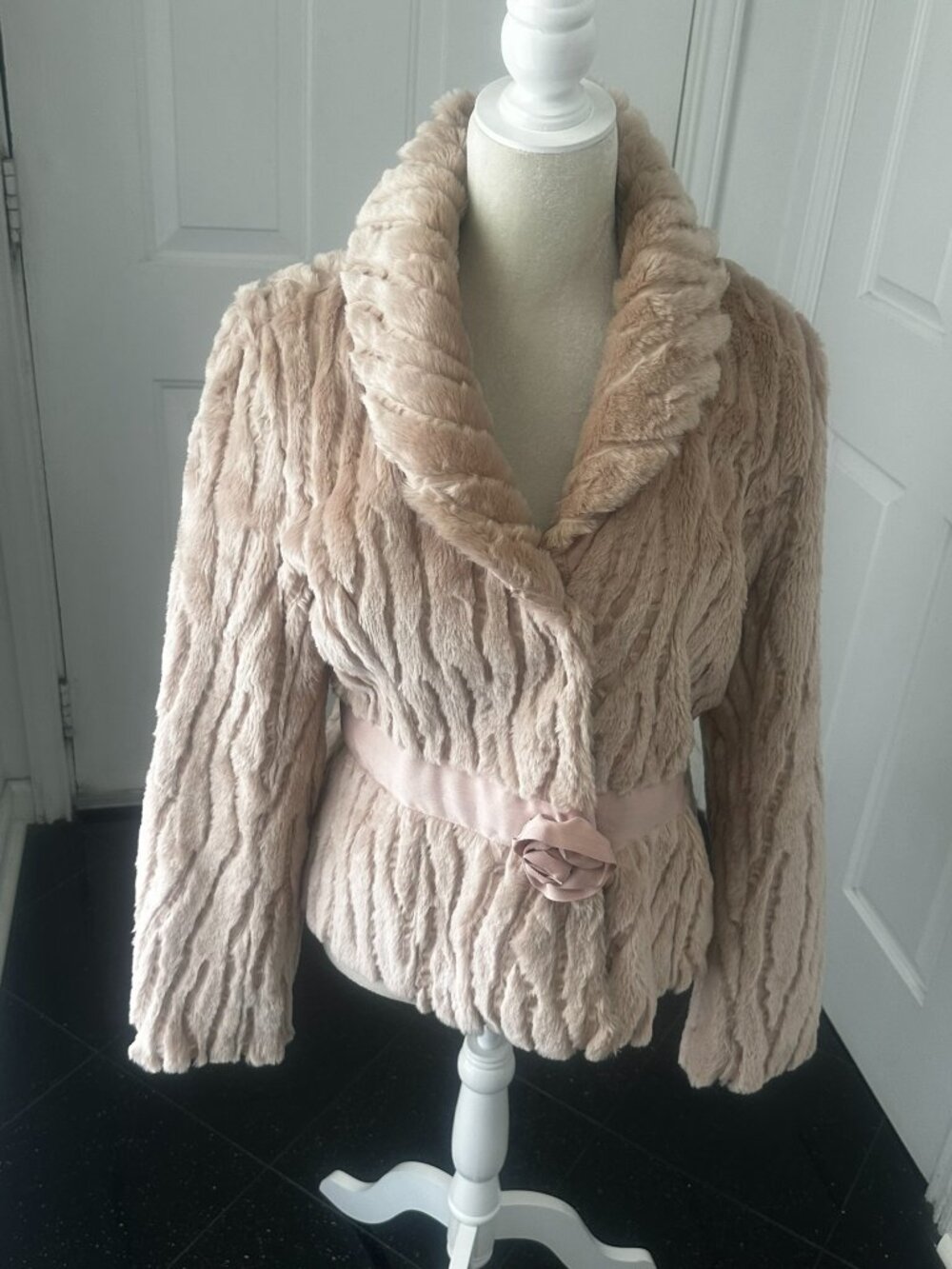 Vintage Newport News Pink Ribbed Faux Fur Peplum Jacket 10